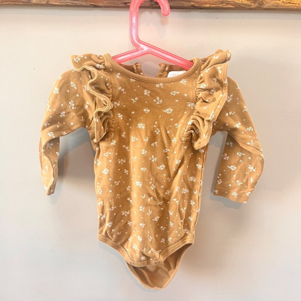 Jamie Kay Baby Girls Floral Print Long‎ Sleeve Bodysuit With Ruffle Details Size